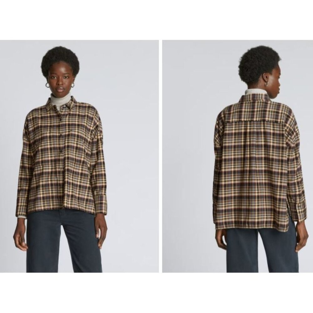 Everlane The Boxy Flannel Brown Button Front Shirt Size XXS NWT